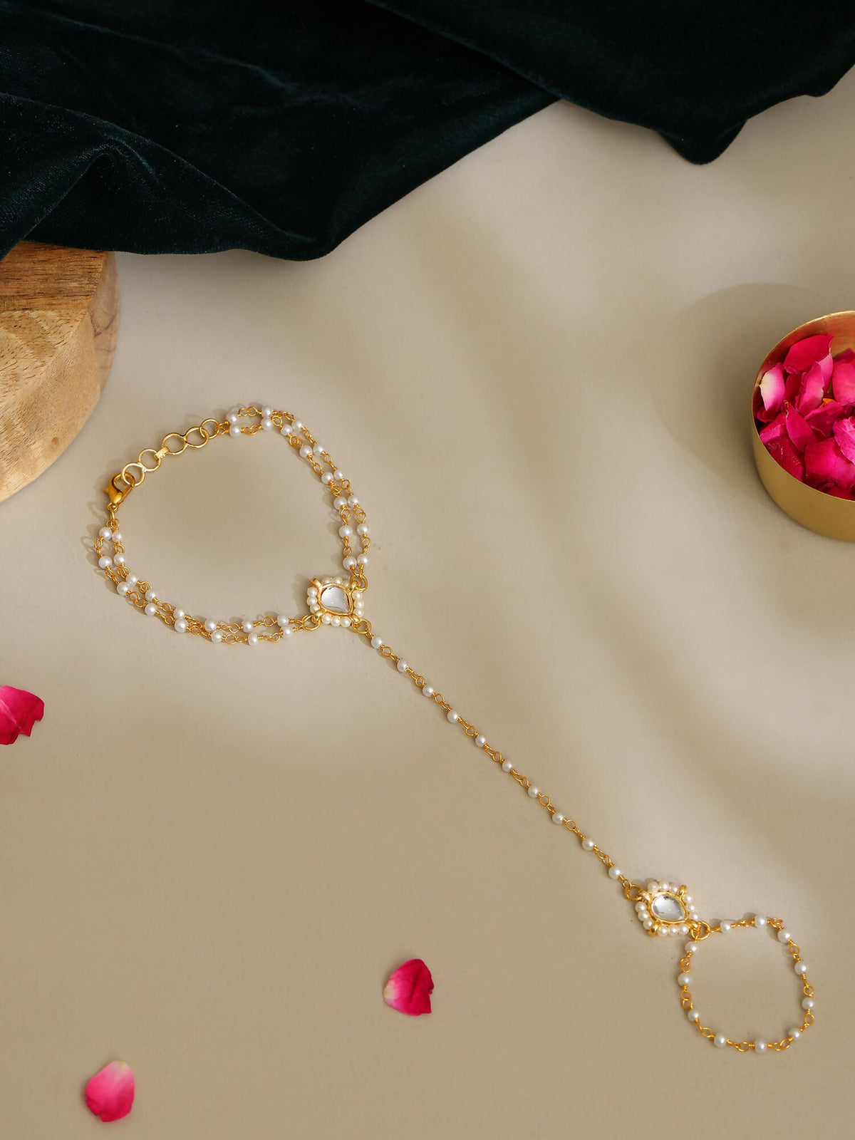 Ruby Raang Gold Kundan Haath Phool