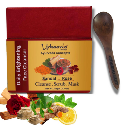 Urbaano Herbal Ayurveda Concepts Face Brightening Cleanser, Scrub, Mask 3-in-1 Instant Glow