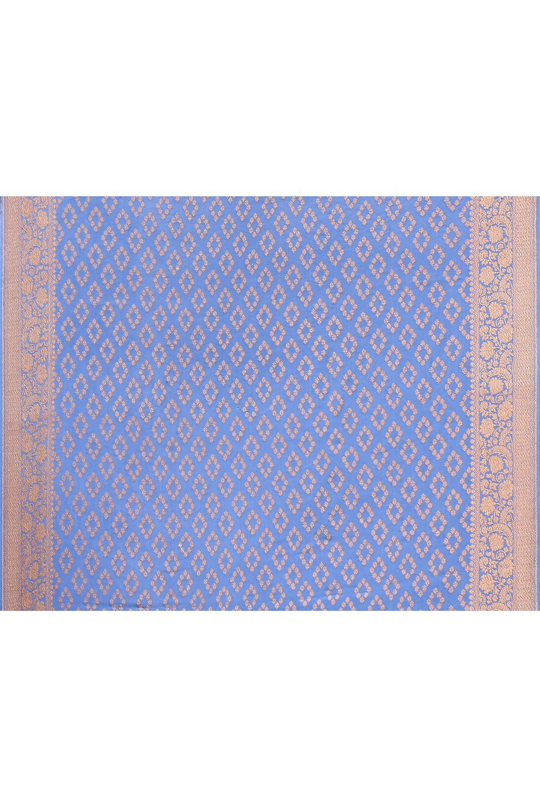 Joban Fashion Dusty Blue Crepe Chiffon Pure Handloom Banarasi Silk Saree