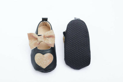 Tiny Bugs Girls Heart Bow Detailing Booties - Black & Gold