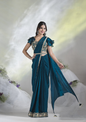 Teal Blue Two Tone Satin Silk Designer Ready to wear saree with stithced Blouse - Mohmanthan Aura
