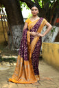 Joban Fashion Purple Crepe Chiffon Pure Handloom Banarasi Silk Saree