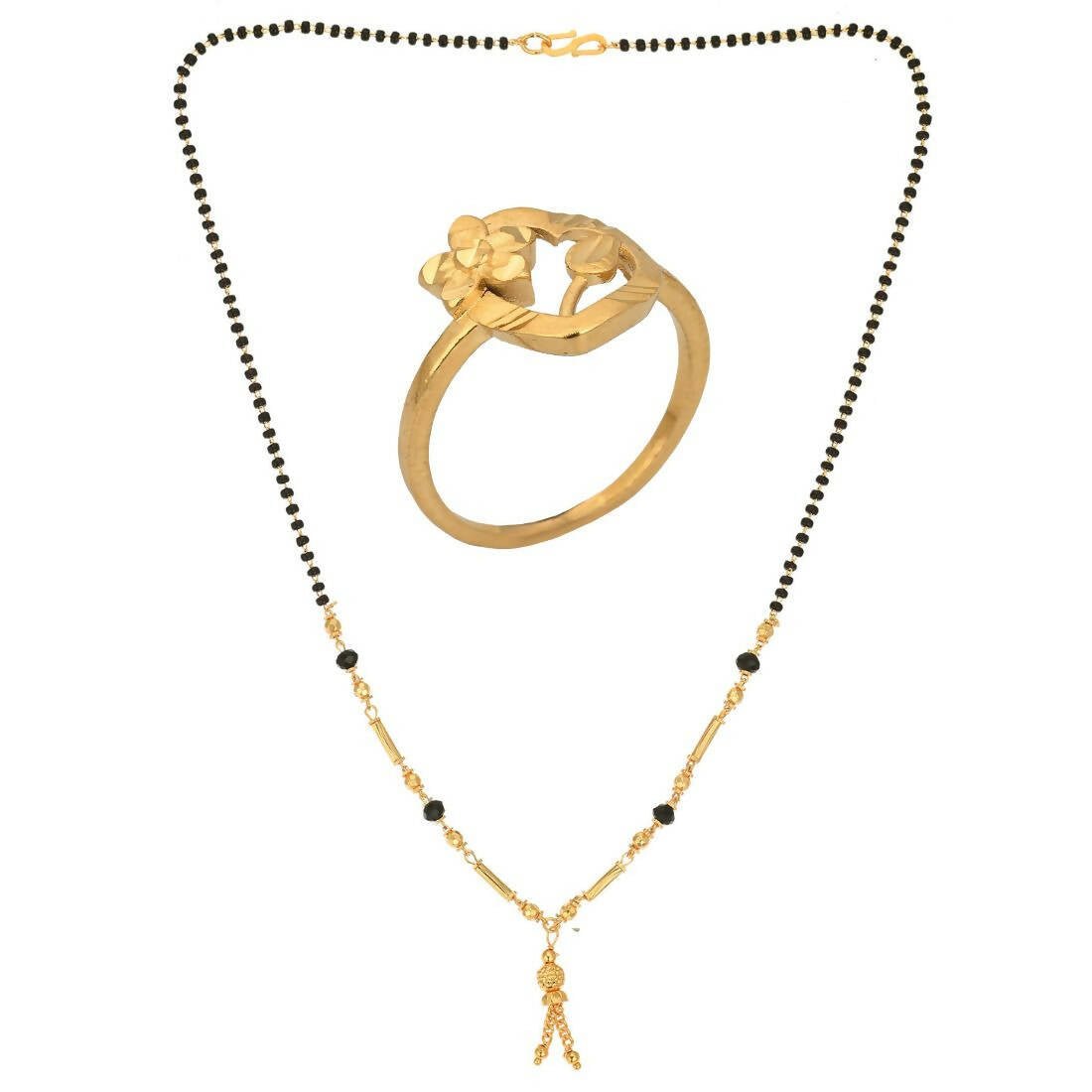 AanyaCentric Gold-Polished Mangalsutra & Ring Set