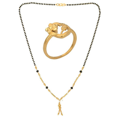 AanyaCentric Gold-Polished Mangalsutra & Ring Set