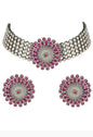Mominos Fashion Johar Kamal Oxidised Silver-Plated Brass Finish Kundan Choker For Women (Pink)