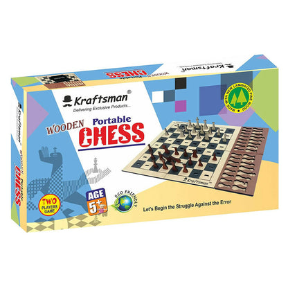 Kraftsman Wooden Portable Chess Board Game Set for Kids and Adults of All Age Groups