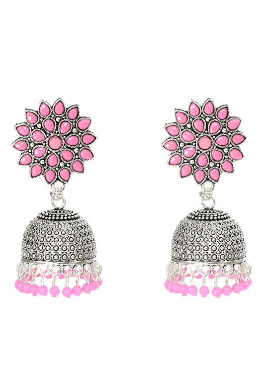 Mominos Fashion Joharkamal Kundan work Jhumka with Baby Pink Beads
