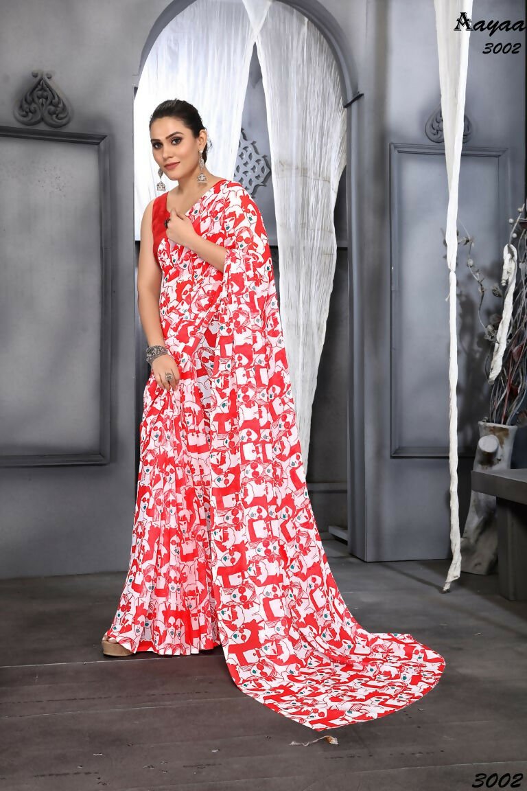 Aayaa Designer Printed Georgette Saree - Multi Color