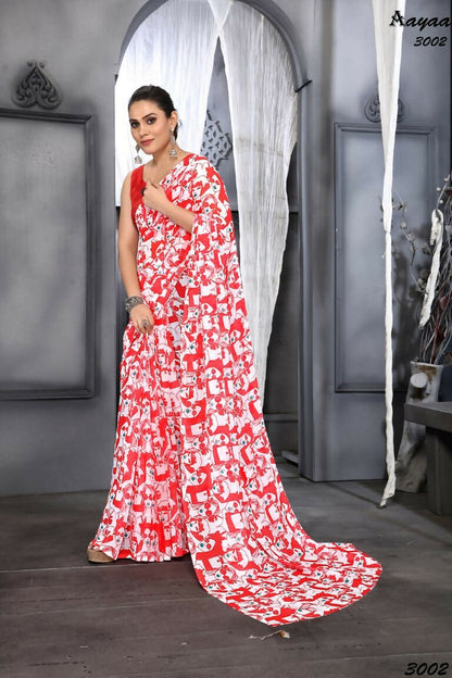Aayaa Designer Printed Georgette Saree - Multi Color