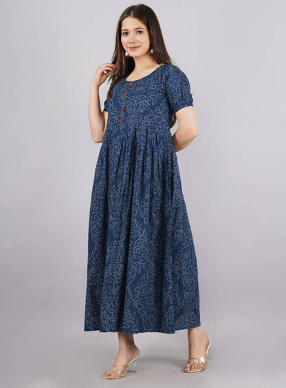Vamika Blue Cotton Printed Party Wear/Casual Wear Kurti