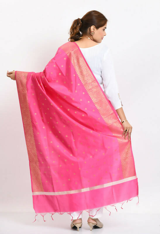 Mominos Fashion Moeza Women's Banarsi Silk Woven Design Pink Dupatta