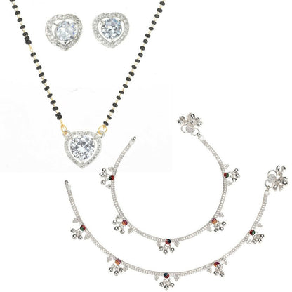 AanyaCentric Gold-Polished Mangalsutra Pendant Earring Set & Silver Plated Anklet