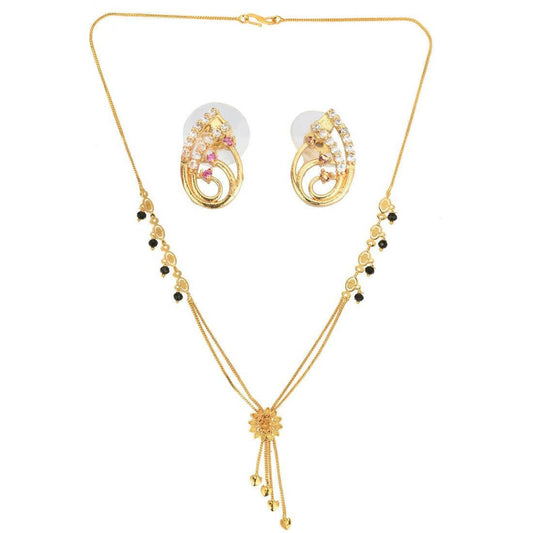 AanyaCentric Gold-Polished Short Mangalsutra Set with Earrings
