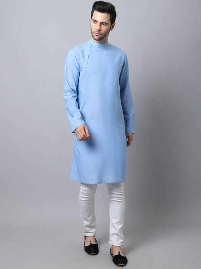 Even Apparels Blue Pure Cotton Men's Kurta With Side Placket (MMS503)