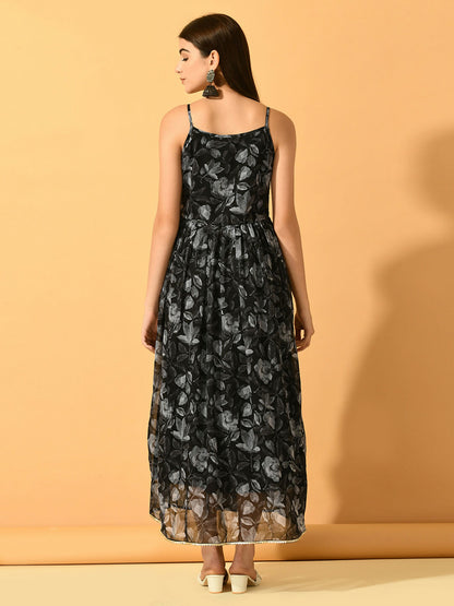 Myshka Women's Black Fit and Flare Party Dress
