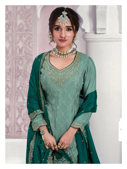 Vastranavya Exquisite Turquoise Heavy Chinon with Embroidered & Sequins Work Salwar Suits