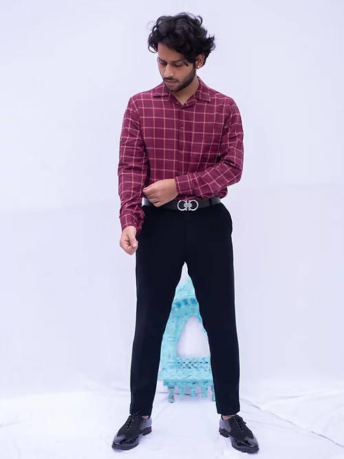 Diva Globe Checkard Lapel Collar Shirt