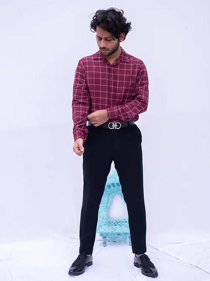 Diva Globe Checkard Lapel Collar Shirt