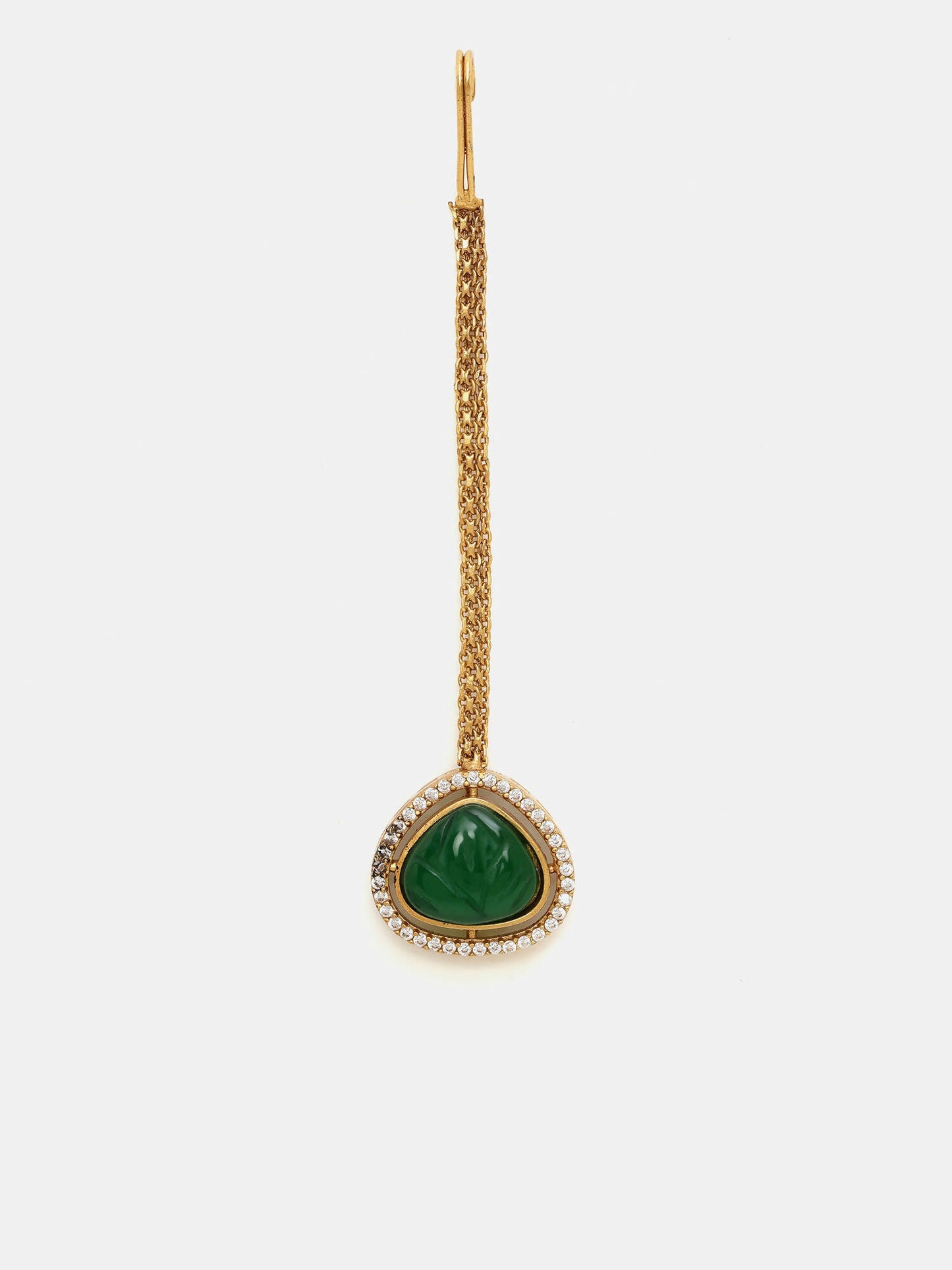 Ruby Raang Gold Polished Green Stone Kundan Maang Tikka