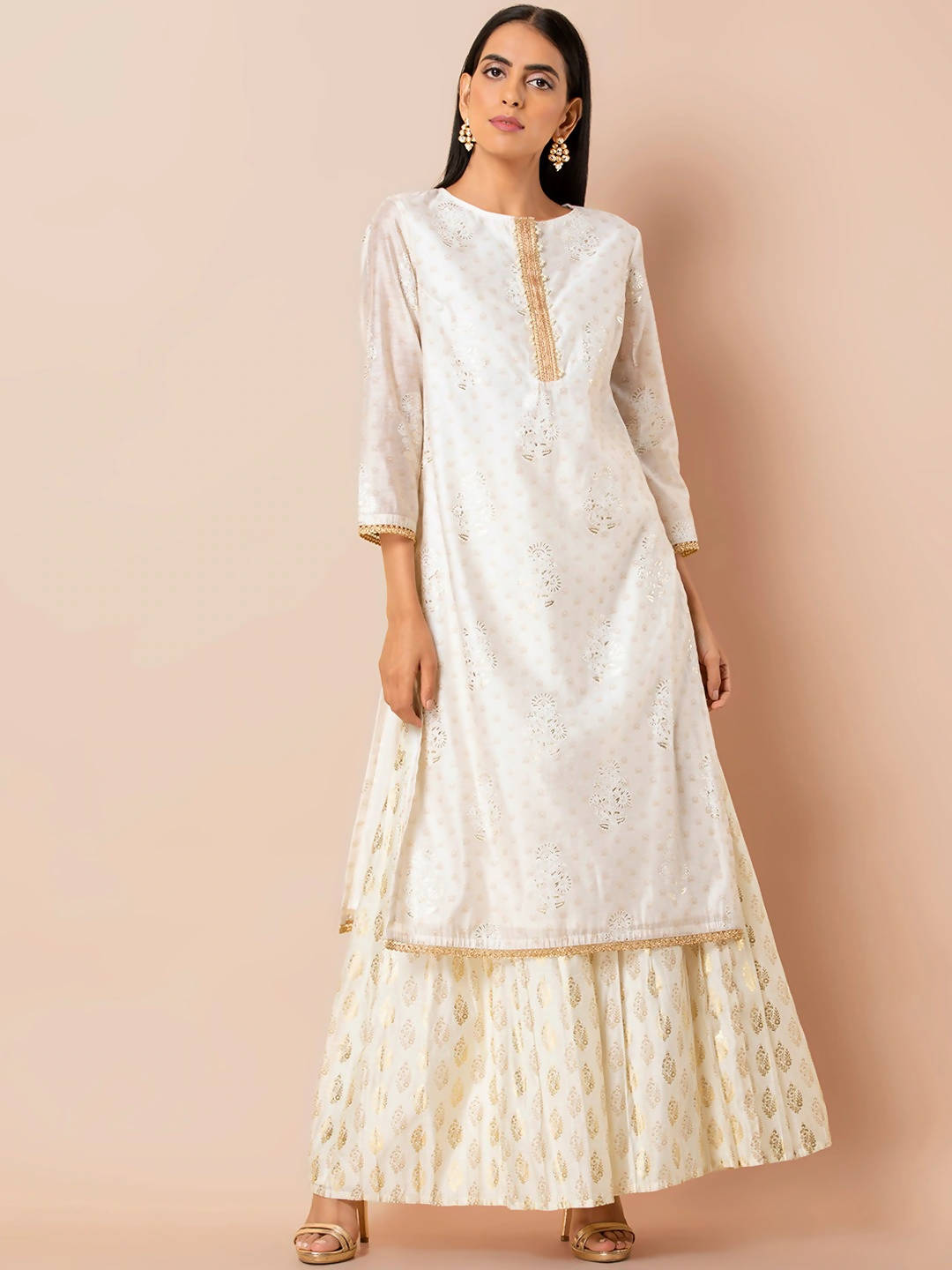 Indya White Embroidered Kurta