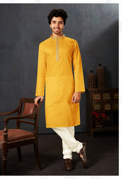 Joban Fashion Yellow Cotton Kurta Pyjama