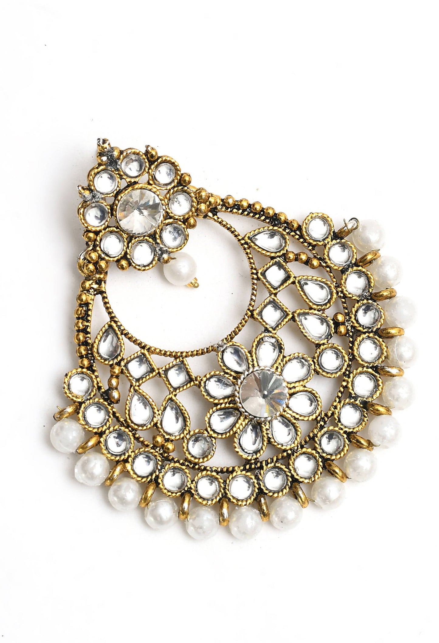 Mominos Fashion Johar Kamal Beautiful Golden And White Beaded Earrings