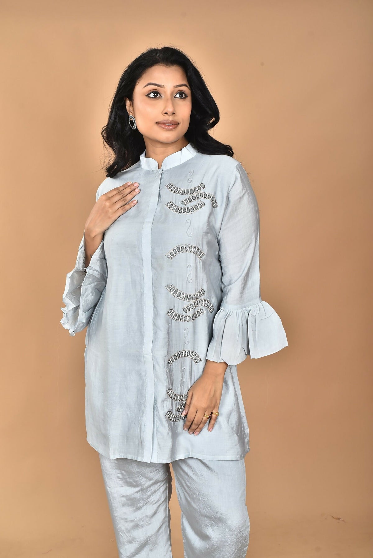 Morchari Women Hand Embroidery Co-Ords-Grey