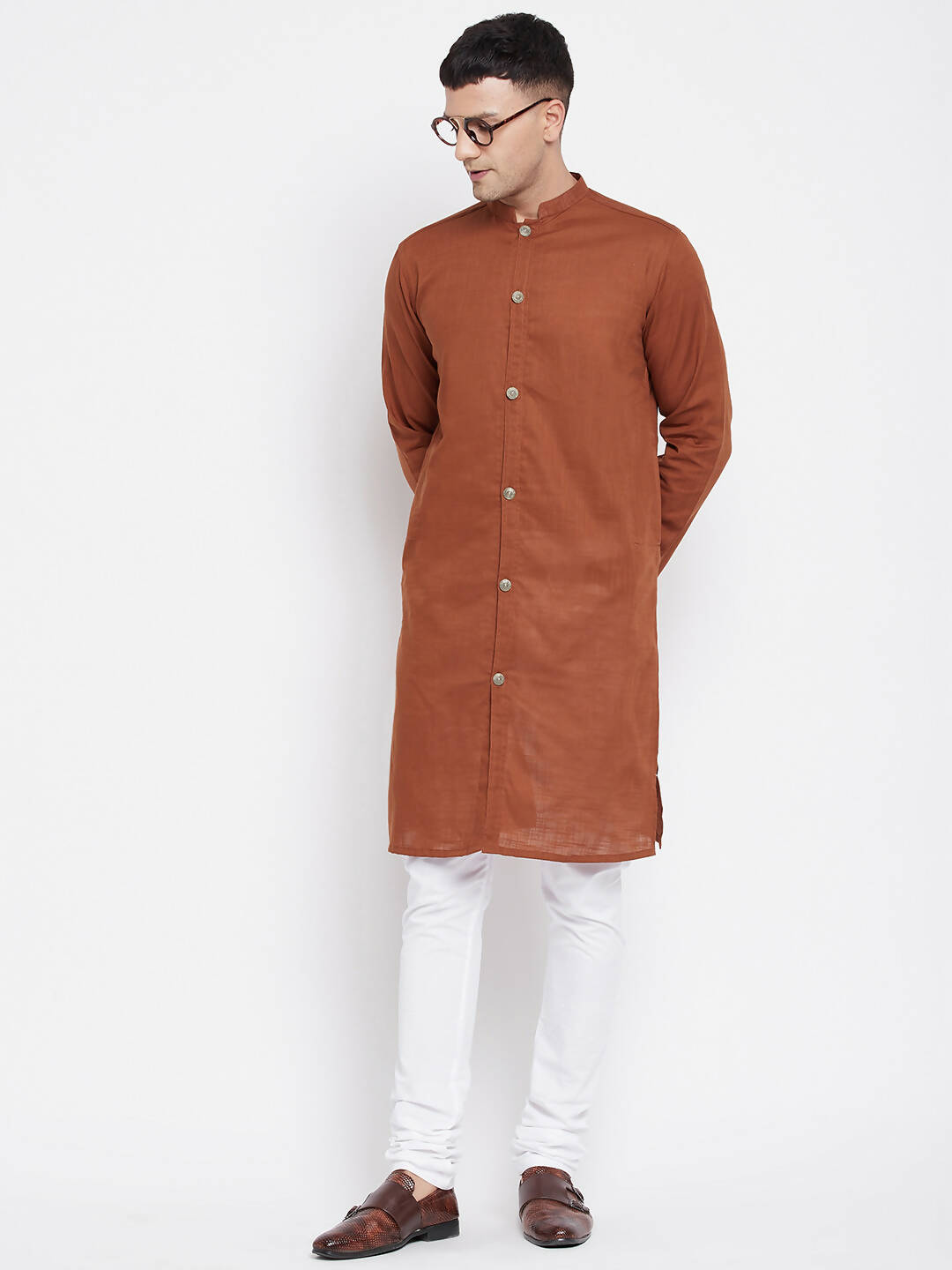 Even Apparels Brown Pure Cotton Men's Sherwani Kurta With Open Front