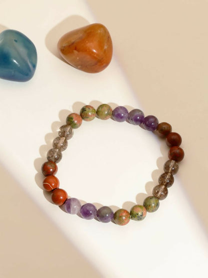 Red Carnelian, Lapis Lazuli, Amethyst and Green Avanturine Multicoloured Cyrstal Beads bracelet - Ruby Raang