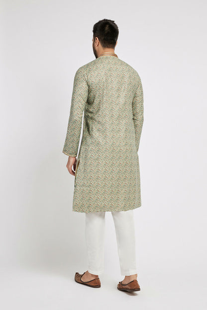 Ethnic India Blue Men's Kurta Floral Polyester