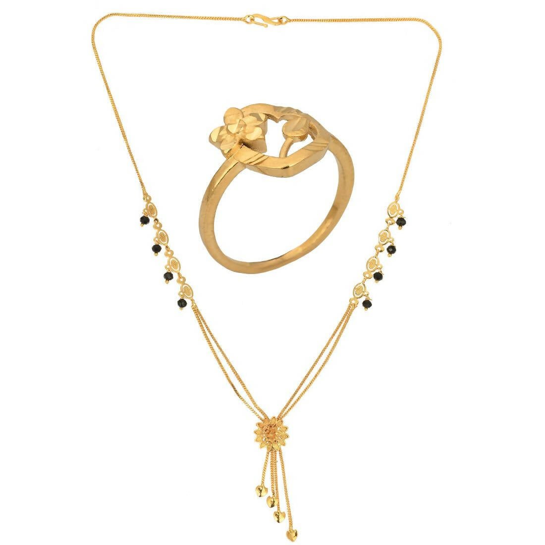 AanyaCentric Gold-Polished Mangalsutra & Ring Set