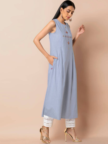 Indya Women Blue Solid A-Line Kurta