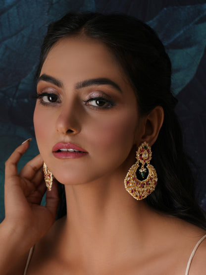 Kundan Chand Earrings (Gold) - Ruby Raang