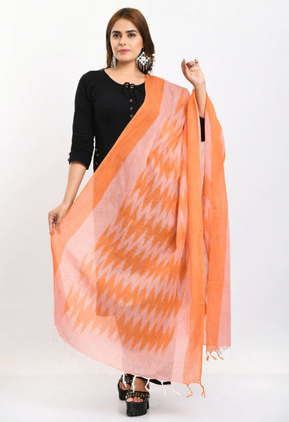 Mominos Fashion Moeza Women's Handloom Cotton Ikkat Orange Dupatta