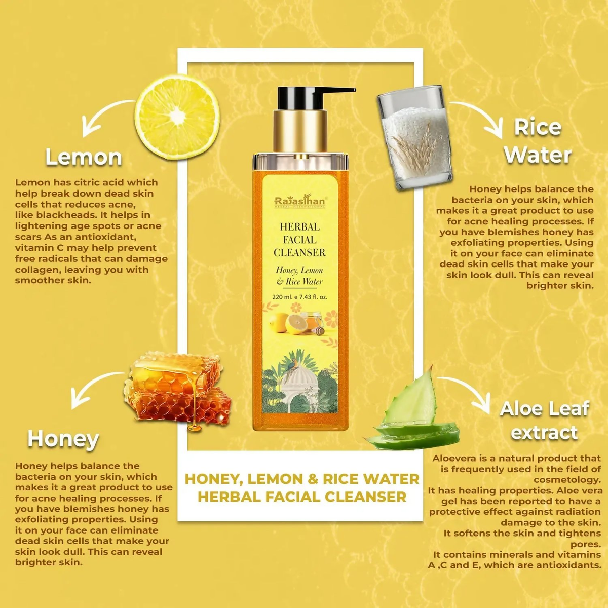 Rajasthan Herbals Herbal Facial Cleanser with Honey, Lemon & Rice Water