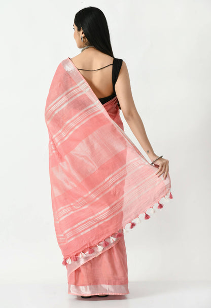 Mominos Fashion Moeza Light Gajari Bhagalpuri Handloom Silk Linen Saree with unstitched Blouse piece