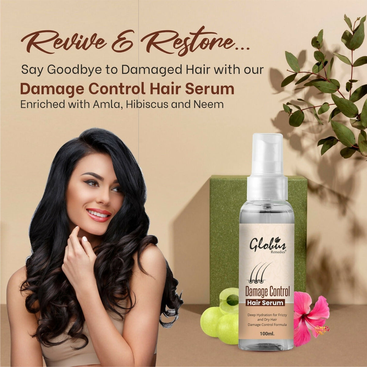 Globus Remedies Damage Control Hair Serum, For Frizzy Hair, Smoothens Rough Ends, Adds Instant Shine,100ml