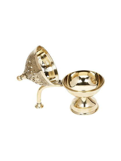 CraftVatika Gold-Toned Dhoop Dani Loban With Handle & Incense Stick Holder Showpiece