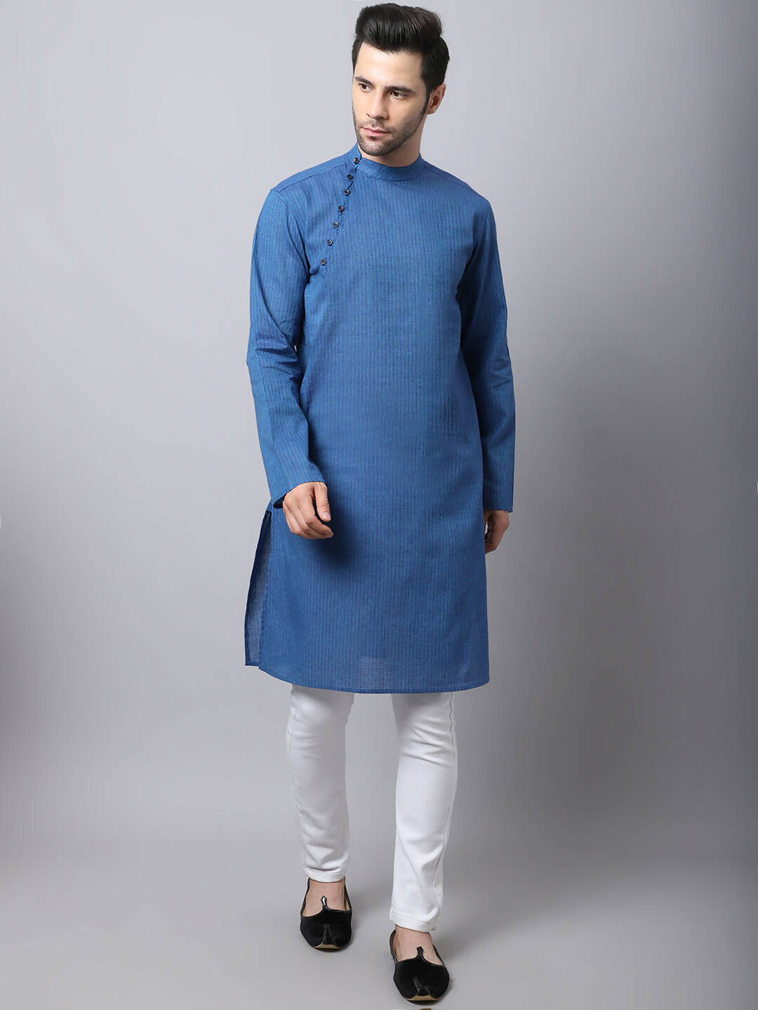 Even Apparels Blue Pure Cotton Men's Kurta With Side Placket