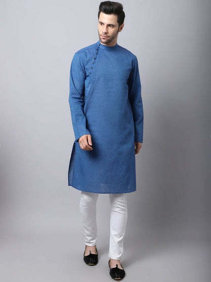 Even Apparels Blue Pure Cotton Men's Kurta With Side Placket