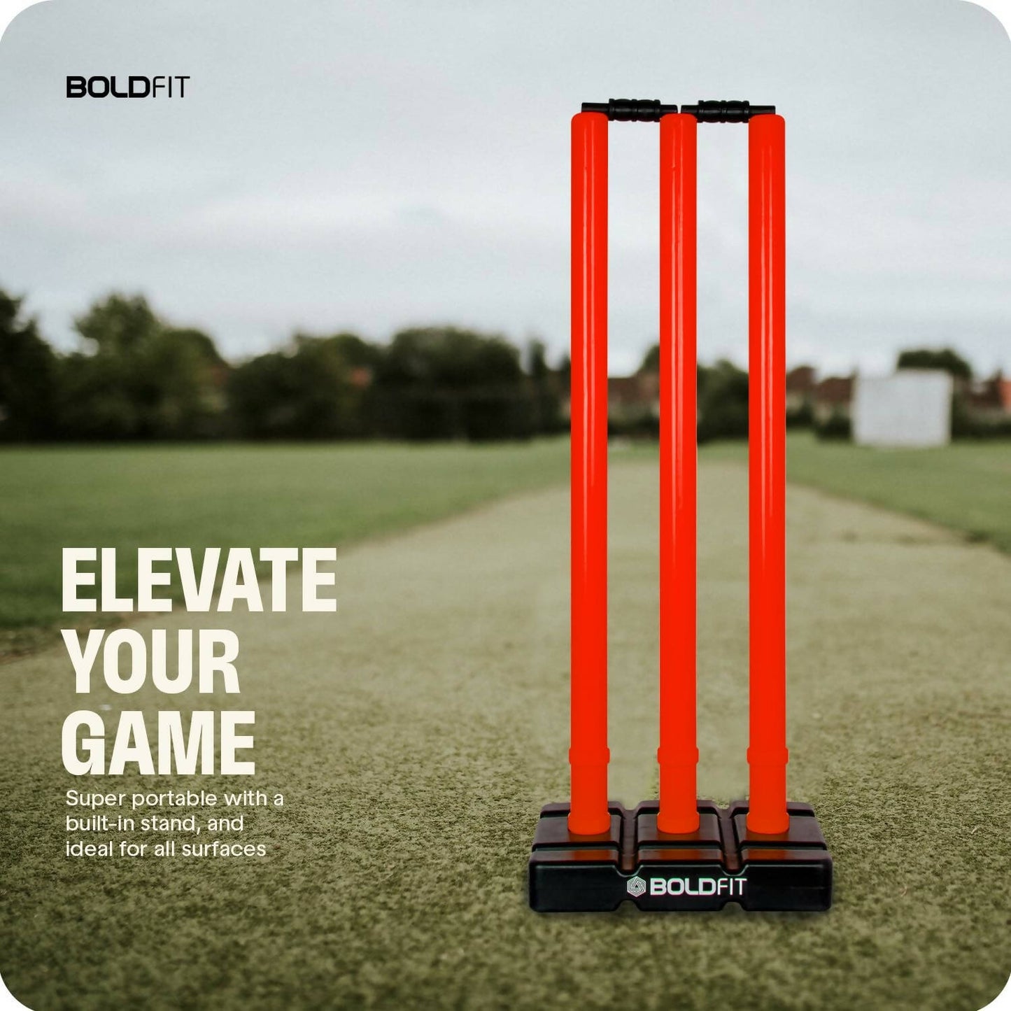 Boldfit Cricket Stumps with Stand & Bails - Red