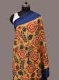 Yellow and Blue Kalamkari Hand Painted Cotton Tussar Cotton Handloom Dupatta with Floral and Embroidery Design - Global Threads