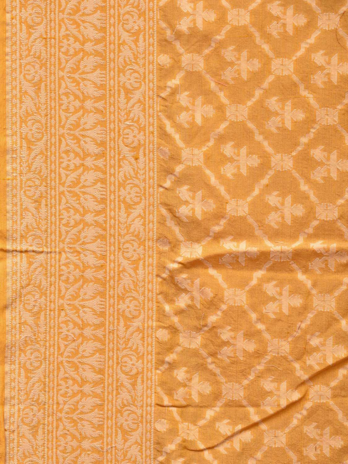 Yellow Cut Work Tussar Cotton Handloom Saree with All Over Jamdani Style Design - Global Threads