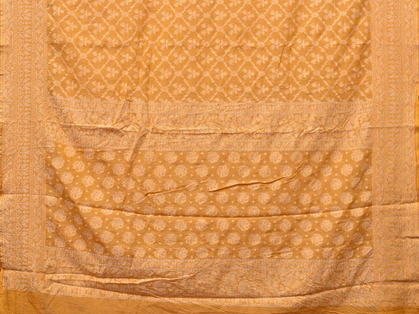 Yellow Cut Work Tussar Cotton Handloom Saree with All Over Jamdani Style Design - Global Threads