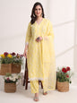 Yufta Yellow Floral Lace Work Straight Kurta Pant Dupatta Set