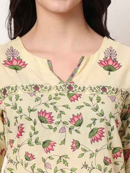 Yufta Yellow Pure Cotton Peplum Top