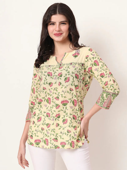 Yufta Yellow Pure Cotton Peplum Top