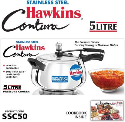 Hawkins Stainless Steel Contura 5 L Induction Bottom Pressure Cooker (SSC50)