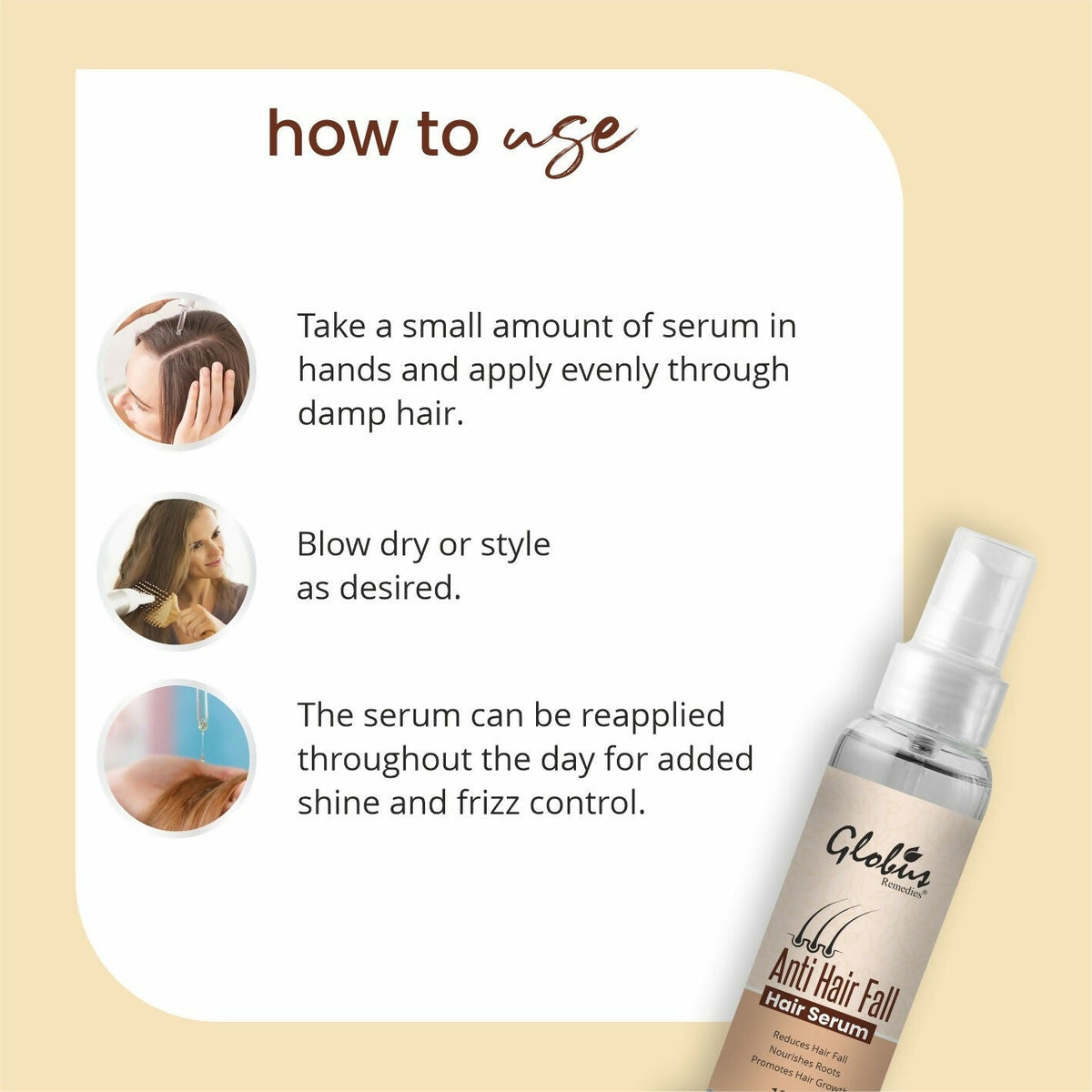Globus Remedies Anti-Hair Fall Hair Serum, For Frizzy Hair, Smoothens Rough Ends, Adds Instant Shine