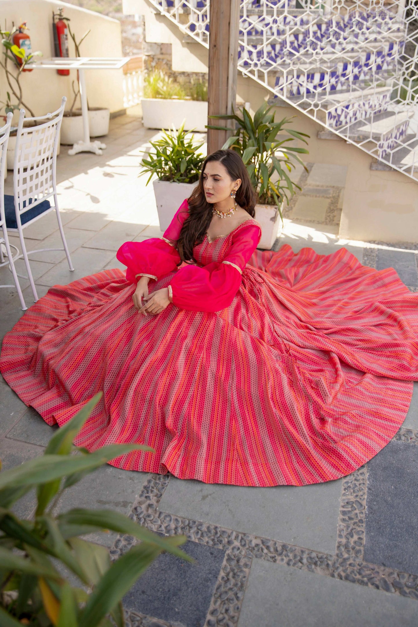 Wedding Designer Red Pink Chanderi Designer Lehenga - Anbazaar